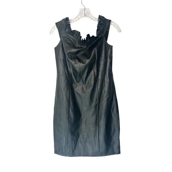 Venus Black Faux Leather Off the Shoulder Ruffle Party‎ Mini Dress Size 12 - Picture 1 of 10